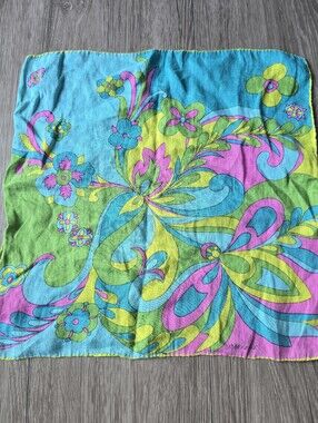 Vintage 60s Marielle Psychedelic Floral Square Scarf Mod Flower Power Signed